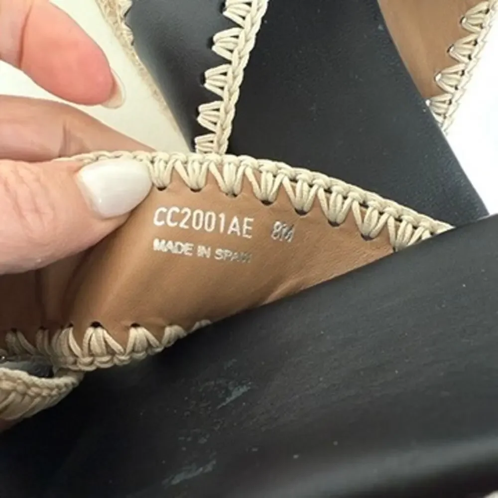 AQUATALIA Leather Espadrille Sandals Black Crisscross Platform Size 8 Boho Beach